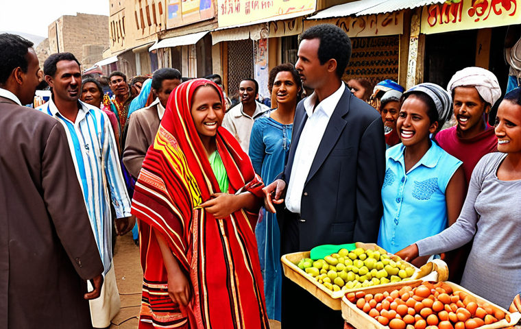 **Image Prompt for Tigrinya**: "A vibrant market scene in Eritrea where people are passionately speaking Tigrinya. Capture the rich sounds and melodic structure of the language, with traditional Eritrean cultural elements visible, such as clothing, crafts, and expressions of pride in their heritage."
